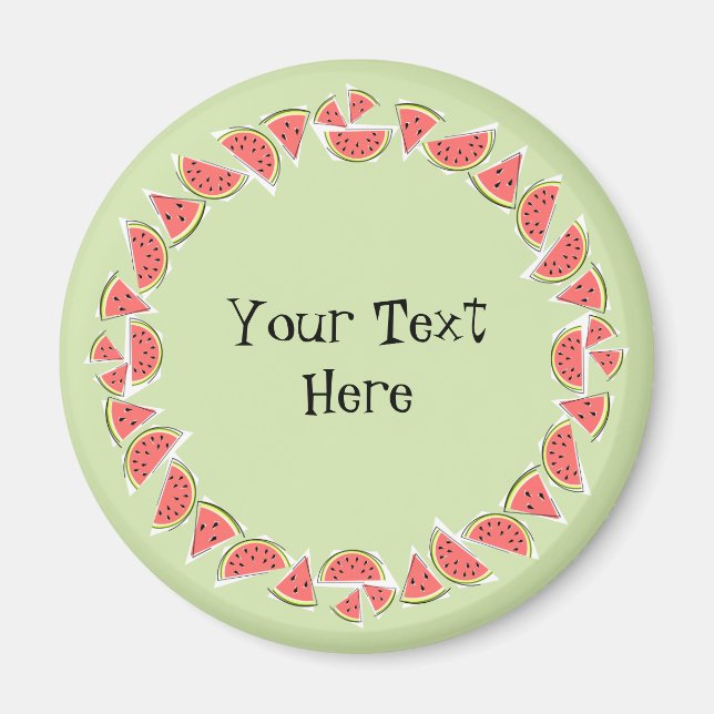 Watermelon Green Pieces Circle Text Magnet (Vorne)