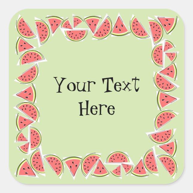 Watermelon Green Pieces Square Text Quadratischer Aufkleber (Vorderseite)