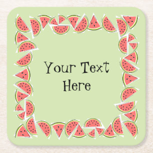Watermelon Green Pieces Square Text Rechteckiger Pappuntersetzer