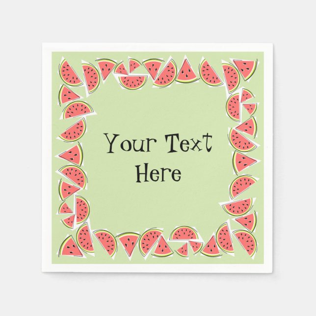 Watermelon Green Pieces Square Text Serviette (Vorderseite)
