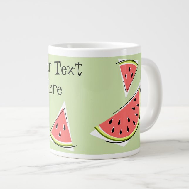 Watermelon Green Pieces Text Jumbo-Tasse (Vorderseite Rechts)