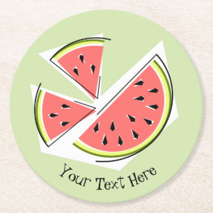 Watermelon Green Pieces Text Runder Pappuntersetzer