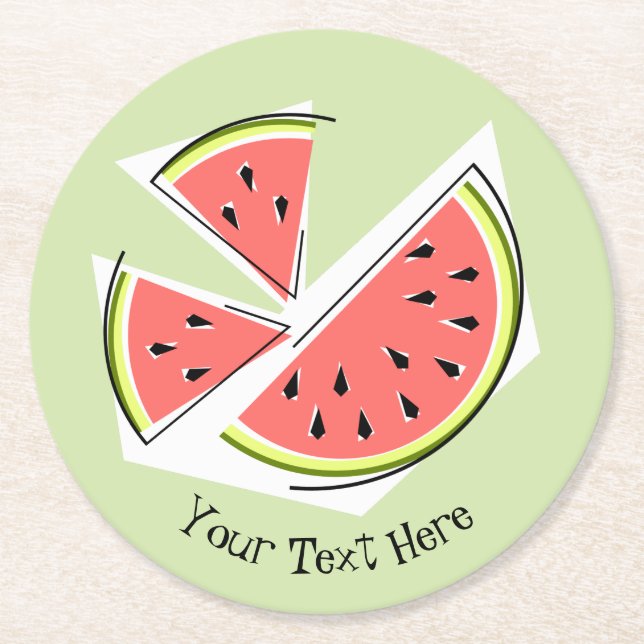 Watermelon Green Pieces Text Runder Pappuntersetzer (Vorderseite)