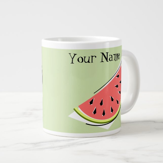 Watermelon Green Slice 2 Monogramm Jumbo-Tasse (Vorderseite Rechts)