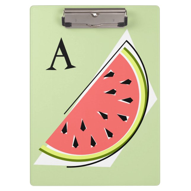 Watermelon Green Slice Monogram Klemmbrett (Vorderseite)