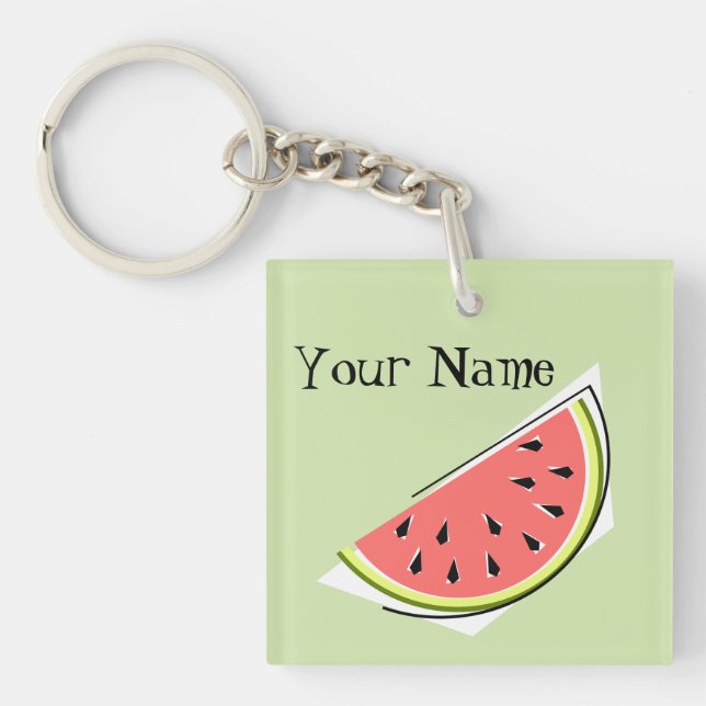 Watermelon Green Slice Monogram Square Schlüsselanhänger (Vorderseite)