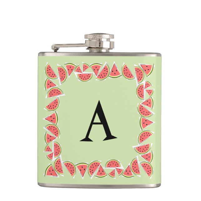 Watermelon Green Square Monogram Flachmann (Vorderseite)
