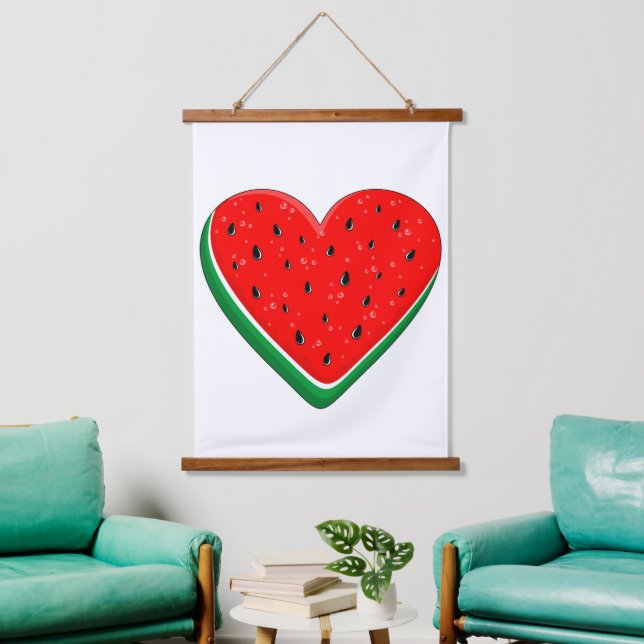 Watermelon Herzlich Willkommen am Valentinstag Wandteppich Mit Holzrahmen (Wohnzimmer)