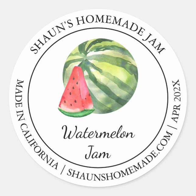 Watermelon Jam Modern Label Runder Aufkleber (Vorderseite)