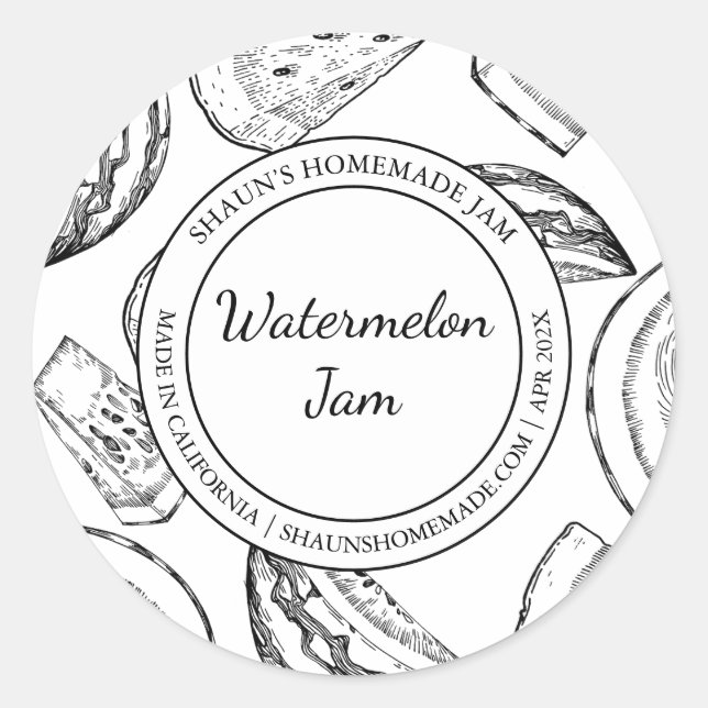 Watermelon Jam Sketch Modernes Label Runder Aufkleber (Vorderseite)