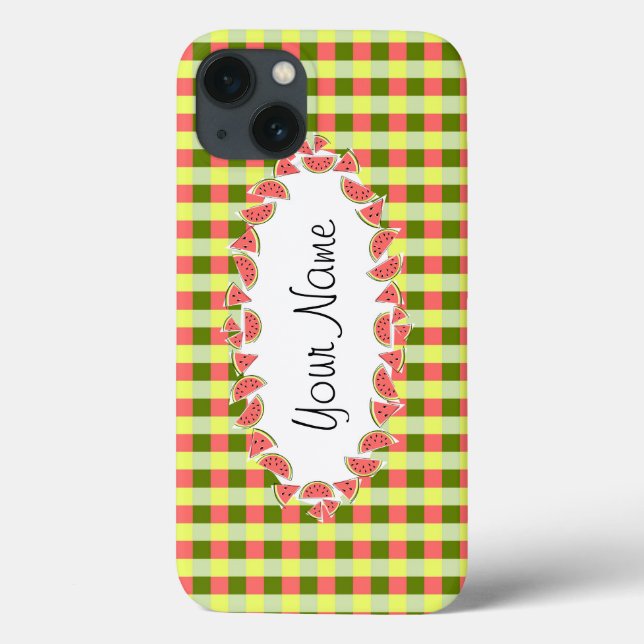 Watermelon Karo Klassischer ovaler "Name" horizont Case-Mate iPhone Hülle (Rückseite)