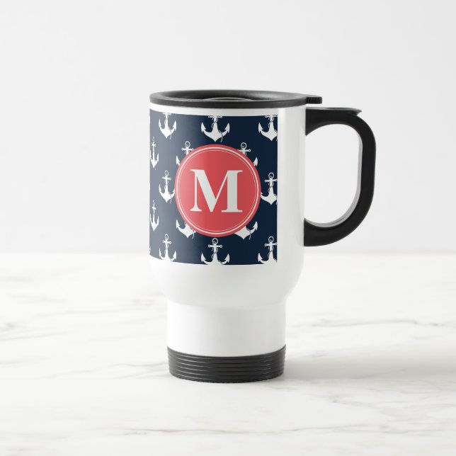 Watermelon Mit Monogramm Navy Blue Anchor Muster Reisebecher (Rechts)