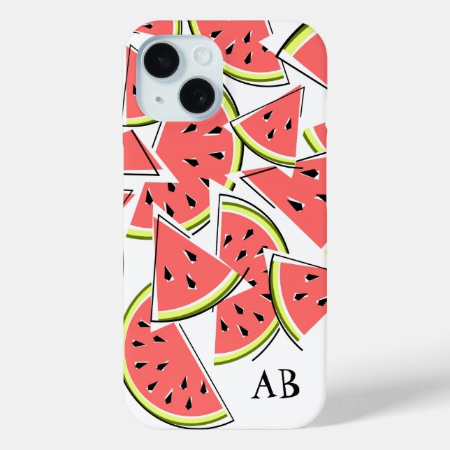 Watermelon 'Monogram' iPhone Gehäuse vertikal 15 Hülle (Rückseite)
