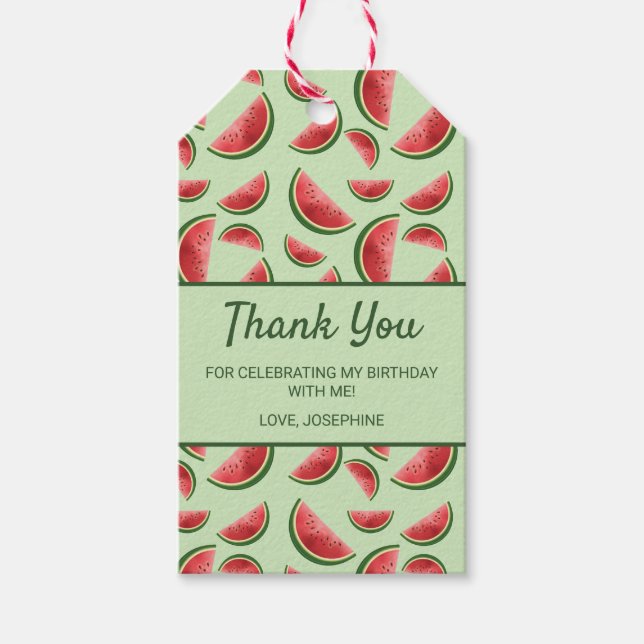 Watermelon-Muster auf Grün Danke Ihnen zum Geburts Geschenkanhänger (Vorderseite)