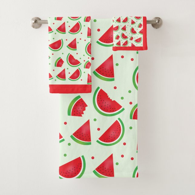 Watermelon Muster Fruchtmelon Hellgrün Rot Badhandtuch Set (Insitu)