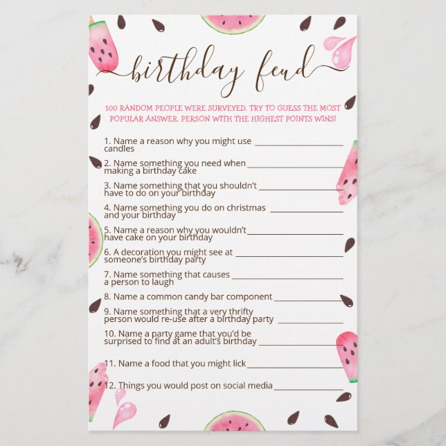 Watermelon One In A Melon Birthday Feud Game (Vorderseite)