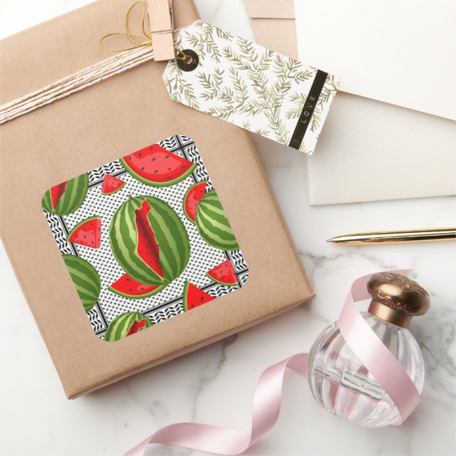 Watermelon Palestine Map Slice Quadratischer Aufkleber (Schenken)
