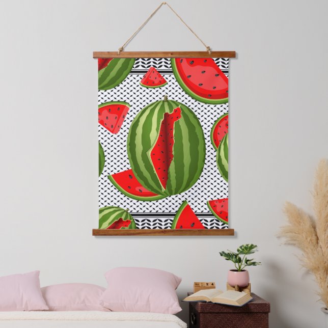 Watermelon Palestine Map Slice Wandteppich Mit Holzrahmen (Schlafzimmer)