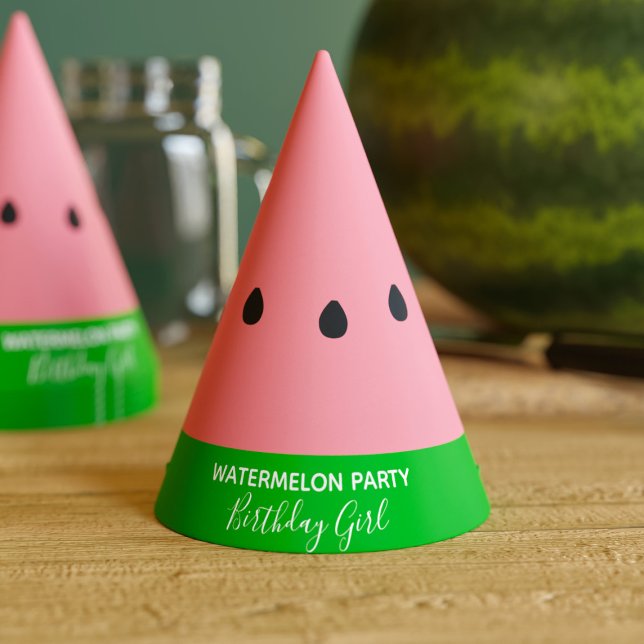 Watermelon Party Birthday Girl Pink Paper Hat Partyhütchen (One in a melon? You'll need a watermelon  party hat!)
