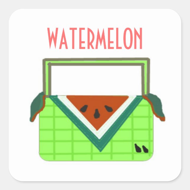 Watermelon Picnic Basket Quadratischer Aufkleber (Vorderseite)