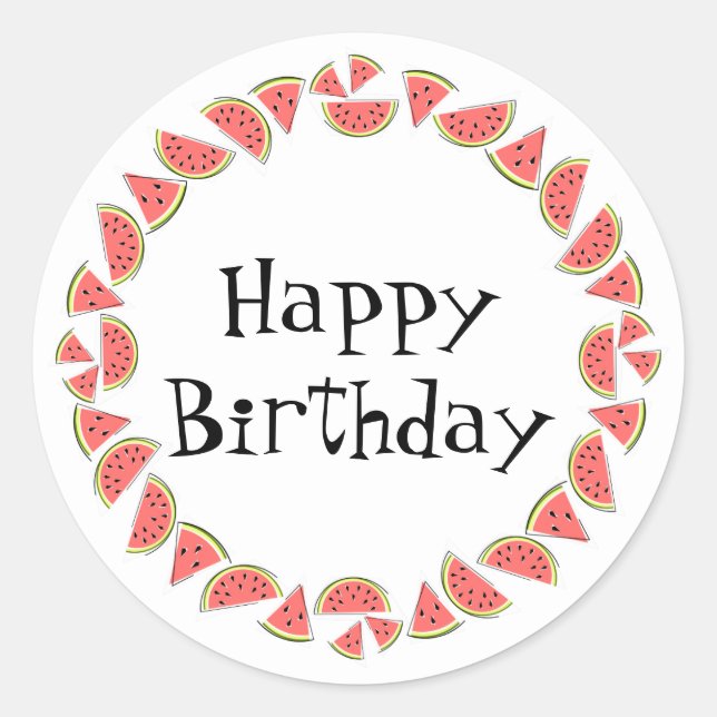 Watermelon Pieces Circle Happy Birthday Runde Runder Aufkleber (Vorderseite)