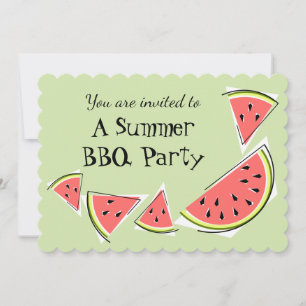 Watermelon Pieces Green Summer GRILLEN horizontal Einladung