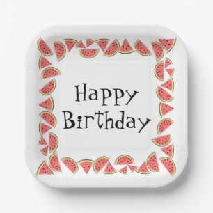 Watermelon Pieces Square Happy Birthday Pappteller