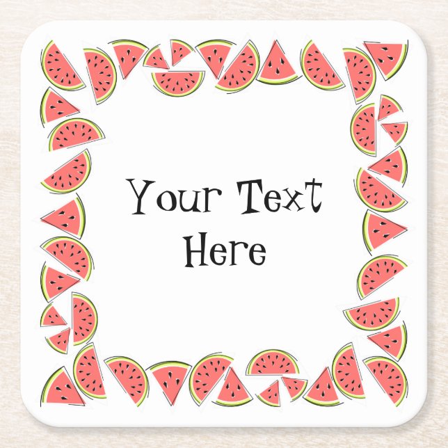 Watermelon Pieces Square Text Rechteckiger Pappuntersetzer (Vorderseite)