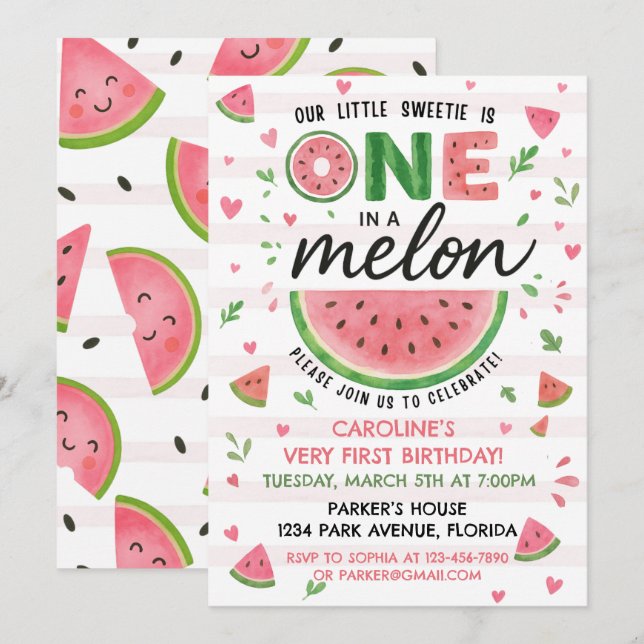 Watermelon Pink Birthday Einladung (Vorne/Hinten)