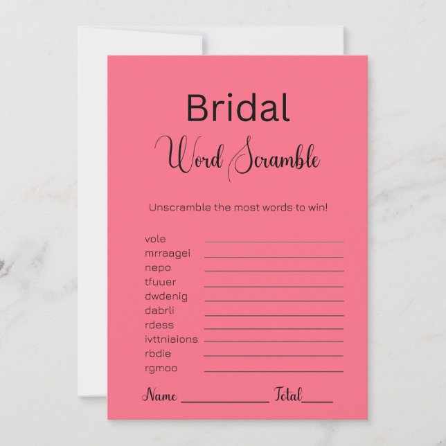 Watermelon Pink Bridal Word Scramble Game Einladung (Vorderseite)