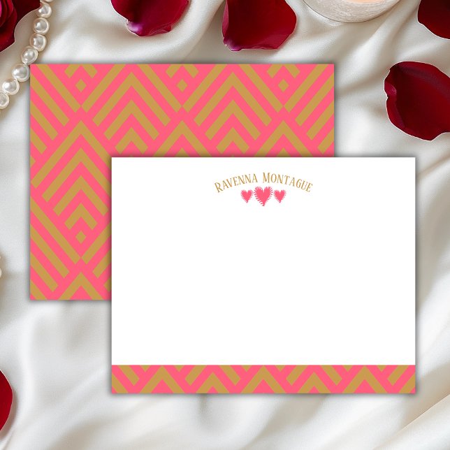 Watermelon Pink Chic Hearts Striped Fans Note Card Mitteilungskarte (Von Creator hochgeladen)