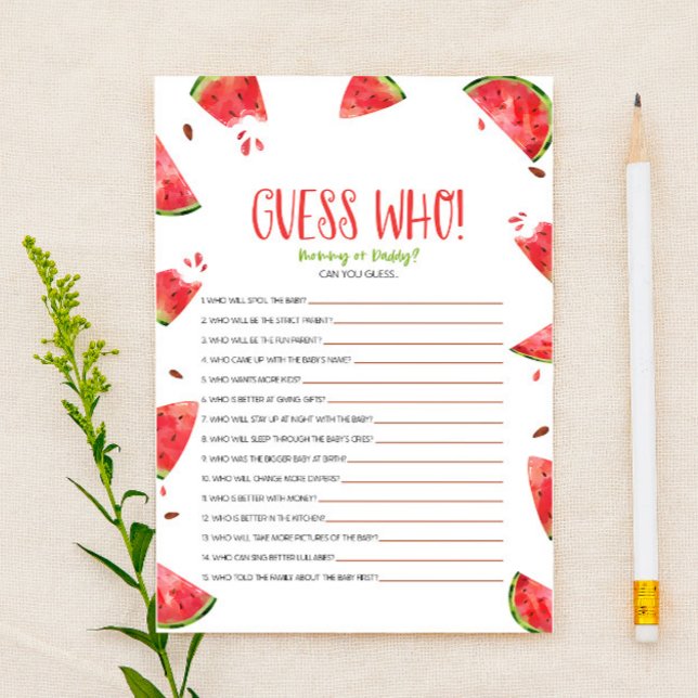Watermelon Pink Green Guess Who Baby Showspiel Briefpapier (Von Creator hochgeladen)