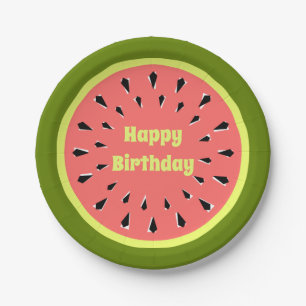 Watermelon Pink Happy Birthday Papier Teller