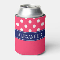 Watermelon Pink LG Polka Dot CB Navy Name Monogram