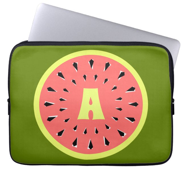 Watermelon Pink Monogram Laptop Ärmel Laptopschutzhülle (Vorderseite)