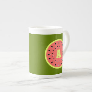 Watermelon Pink Monogram Prozellantasse