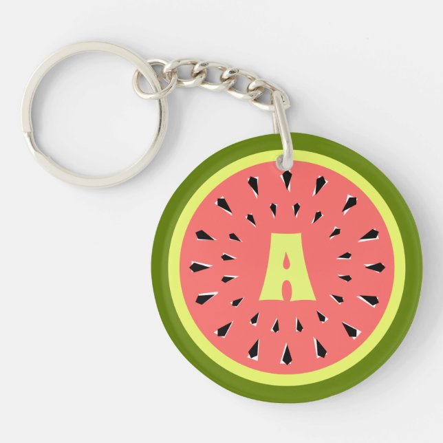 Watermelon Pink Monogramm beidseitig Schlüsselanhänger (Vorderseite)
