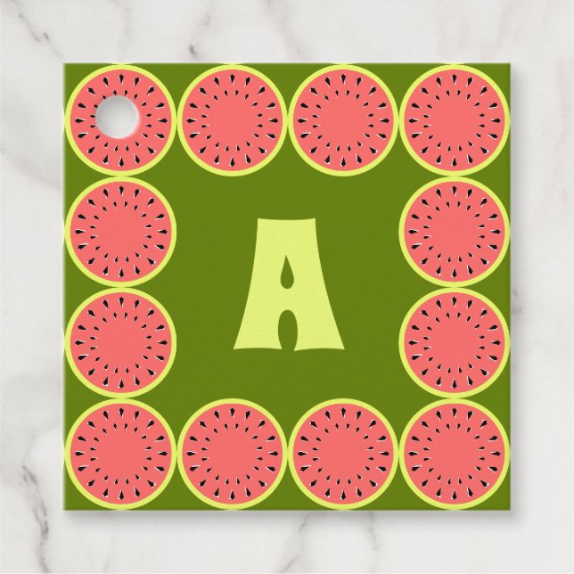 Watermelon Pink Multi Monogram Geschenkanhänger (Vorderseite)