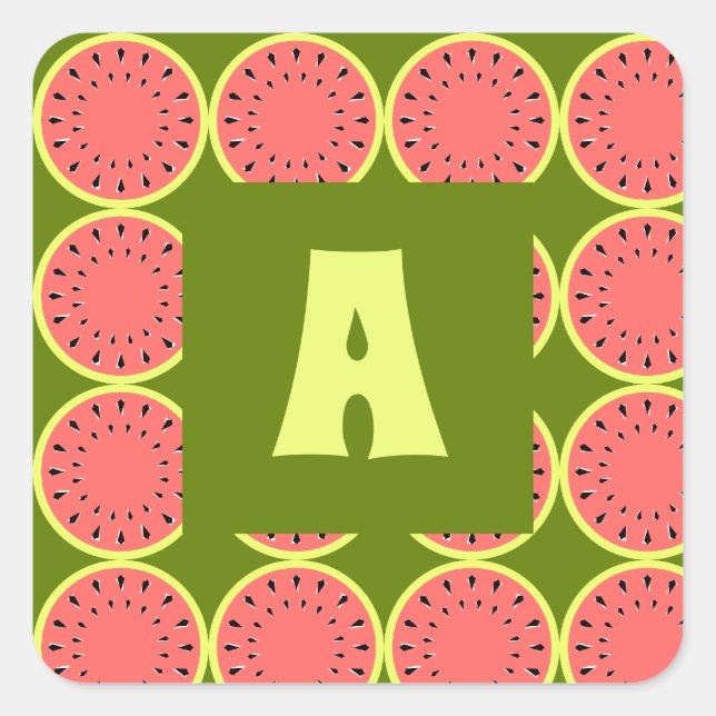 Watermelon Pink Multi Monogram Quadratischer Aufkleber (Vorderseite)