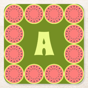 Watermelon Pink Multi Monogram Rechteckiger Pappuntersetzer