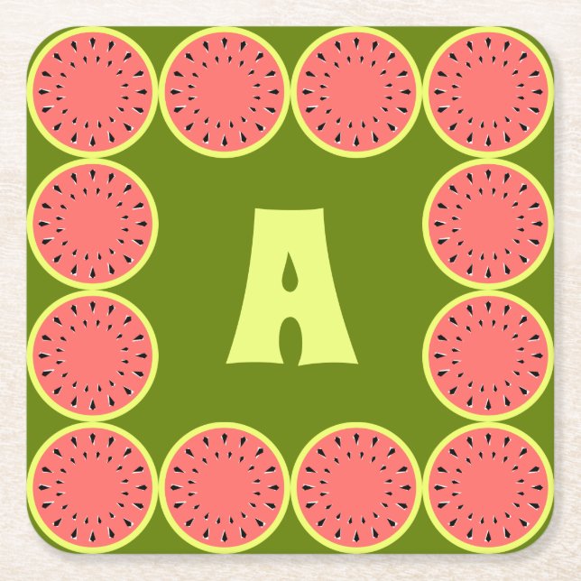 Watermelon Pink Multi Monogram Rechteckiger Pappuntersetzer (Vorderseite)