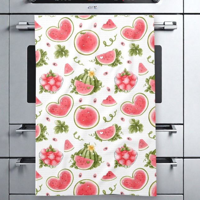 Watermelon Pink White Summer Geschirrtuch (Watermelon Pink White Summer Kitchen Towel)