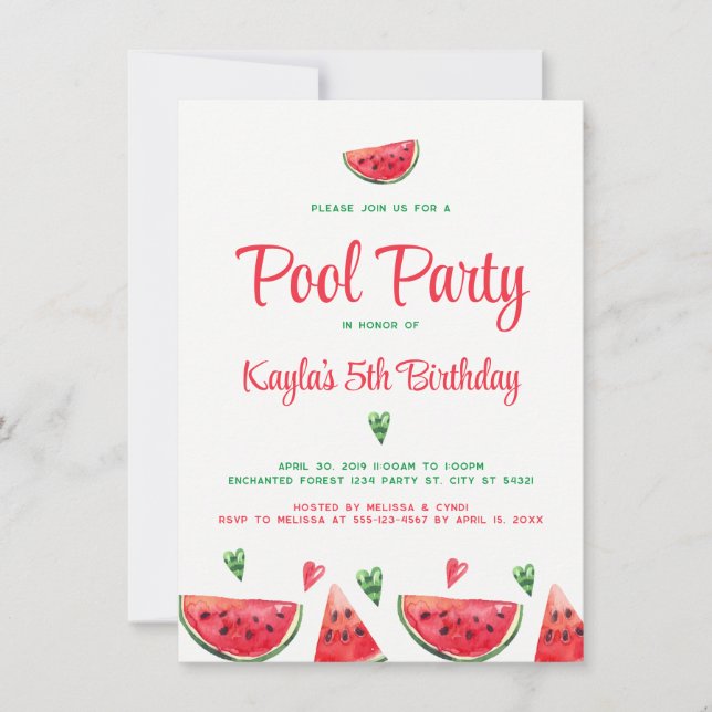 Watermelon Pool Party Geburtstag Einladungen (Vorderseite)