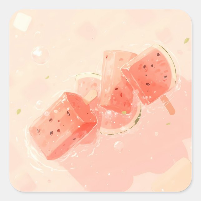 Watermelon Popsicle Quadratischer Aufkleber (Vorderseite)