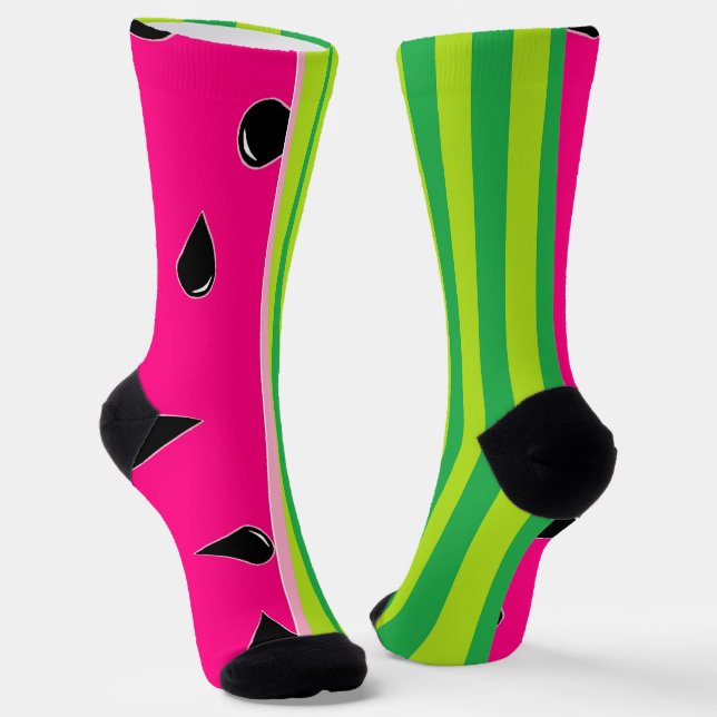 Watermelon Print Crew Socks Pink Green Black Socken (Gewinkelt)