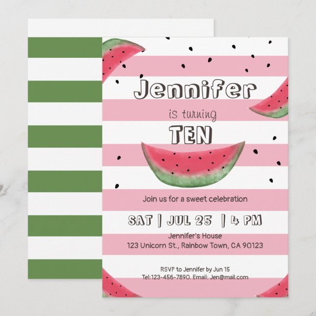Watermelon Rosa Geburtstagseinladungen Einladung (Vorne/Hinten)