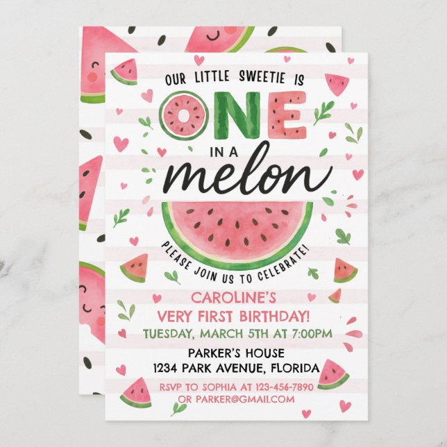 Watermelon rose Invitation d'anniversaire (Devant / Derrière)