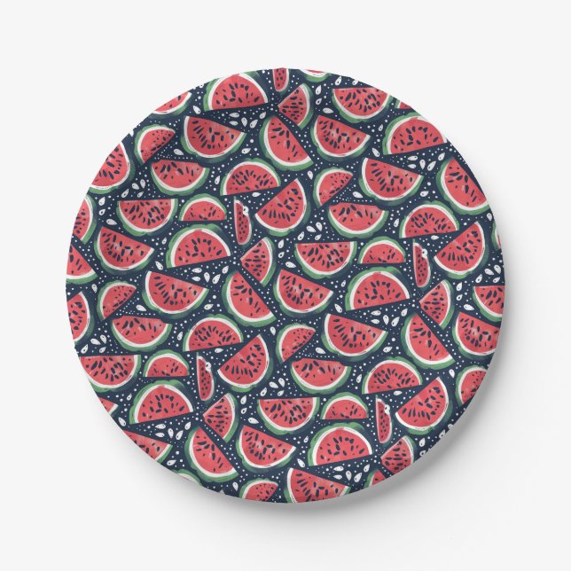Watermelon Slice Pattern on Blue Picnic Pappteller (Vorderseite)