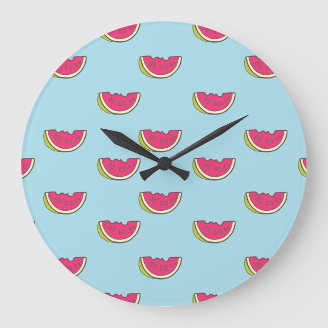 Watermelon Slices on Teal Pattern Große Wanduhr (Vorderseite)