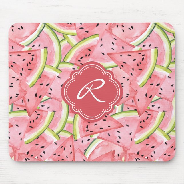 Watermelon Sommer Frische Muster mit Monogramm Mousepad (Vorne)